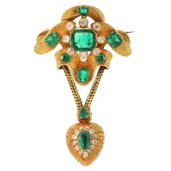 Victorian Emerald, Diamond and Gold Brooch