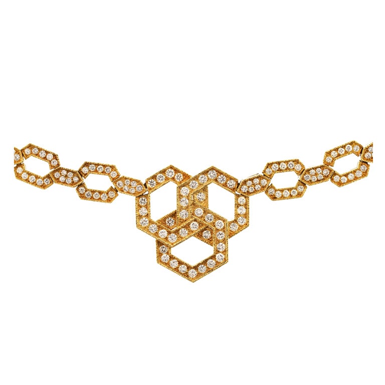 Classic Van Cleef & Arpels Diamond Gold Necklace/Bracelet Combination