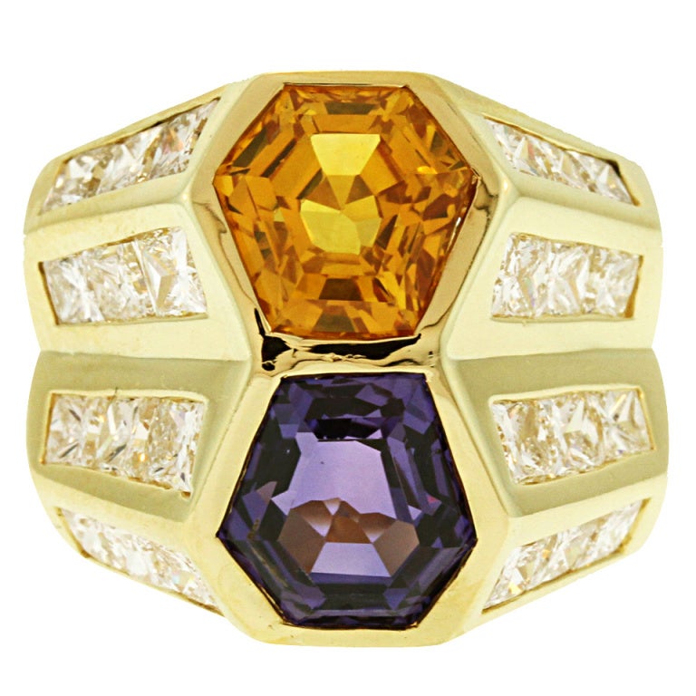 Colored Sapphire and Diamond Ring