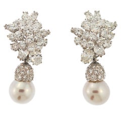 Diamond and Cultured Pearl Drop Day and Night Earrings