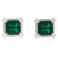 Very Fine Emerald and Diamond Earrings