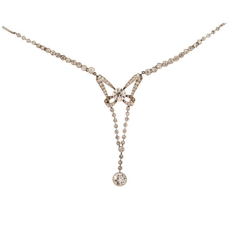 Edwardian Diamond and Platinum Pendant Necklace