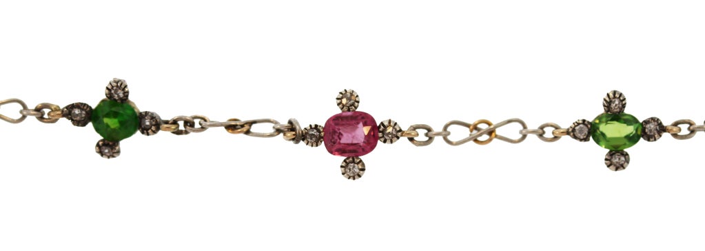 Edwardian Demantoid Garnet and Pink Sapphire Necklace In Good Condition For Sale In Atlanta, GA