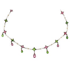 Edwardian Demantoid Garnet and Pink Sapphire Necklace