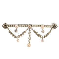 Belle Epoque Natural Pearl and Diamond Brooch