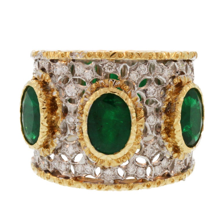 Buccellati Emerald and Diamond Ring at 1stdibs