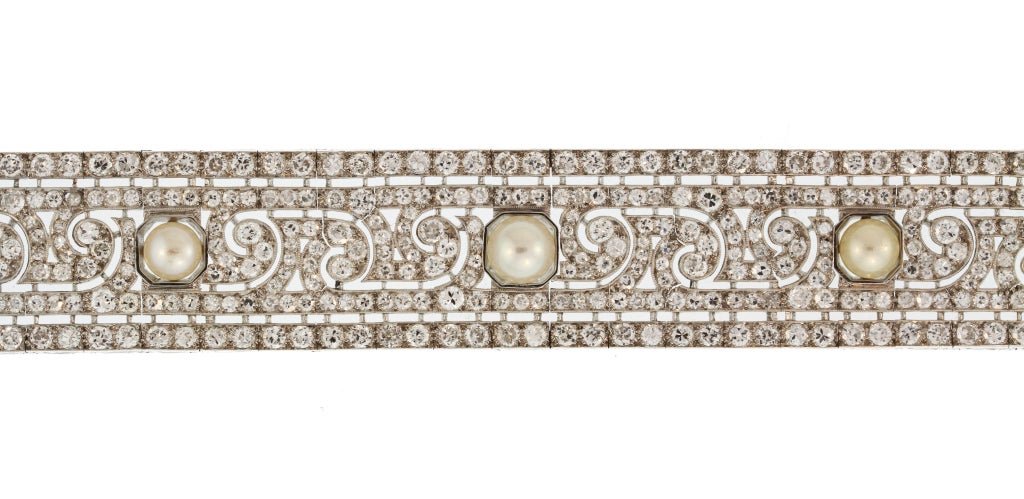 Art Deco Diamond and Pearl Bracelet 1