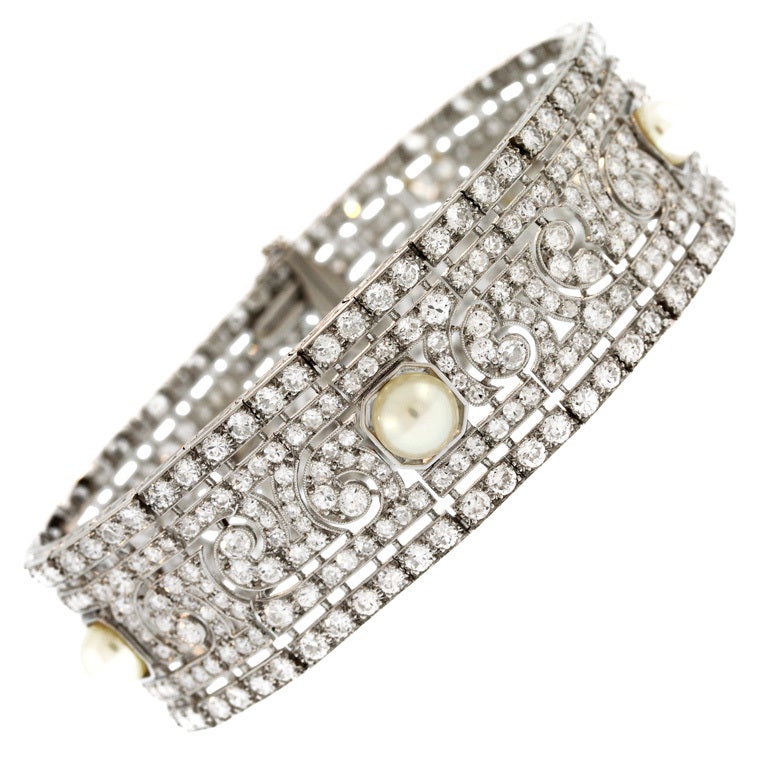 Art Deco Diamond and Pearl Bracelet