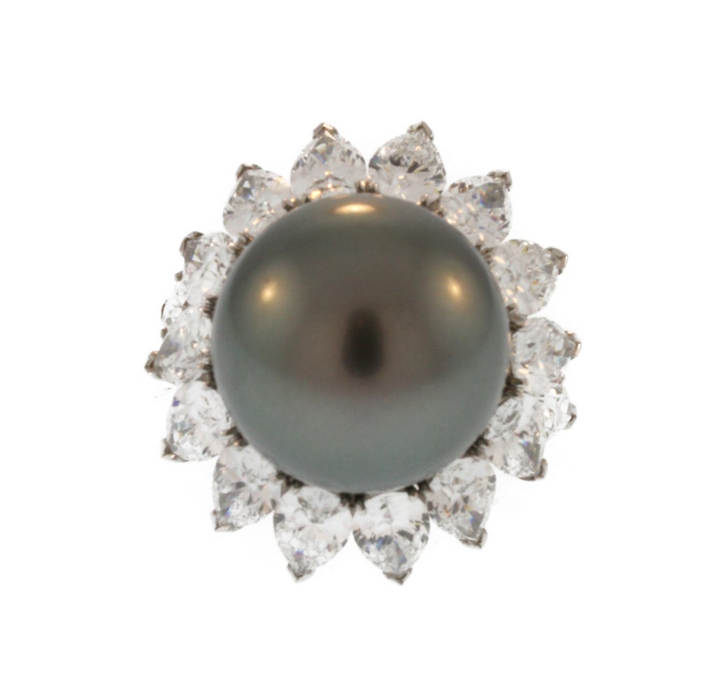 Van Cleef and Arpels Cultured Pearl and Diamond Ring at 1stDibs