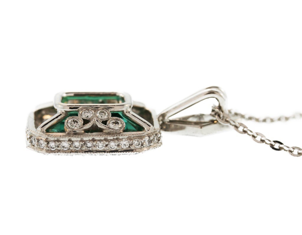Women's Near Flawless Emerald and Diamond Pendant-Necklace