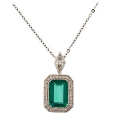 Near Flawless Emerald and Diamond Pendant-Necklace