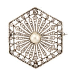 Edwardian Pearl and Diamond Pin