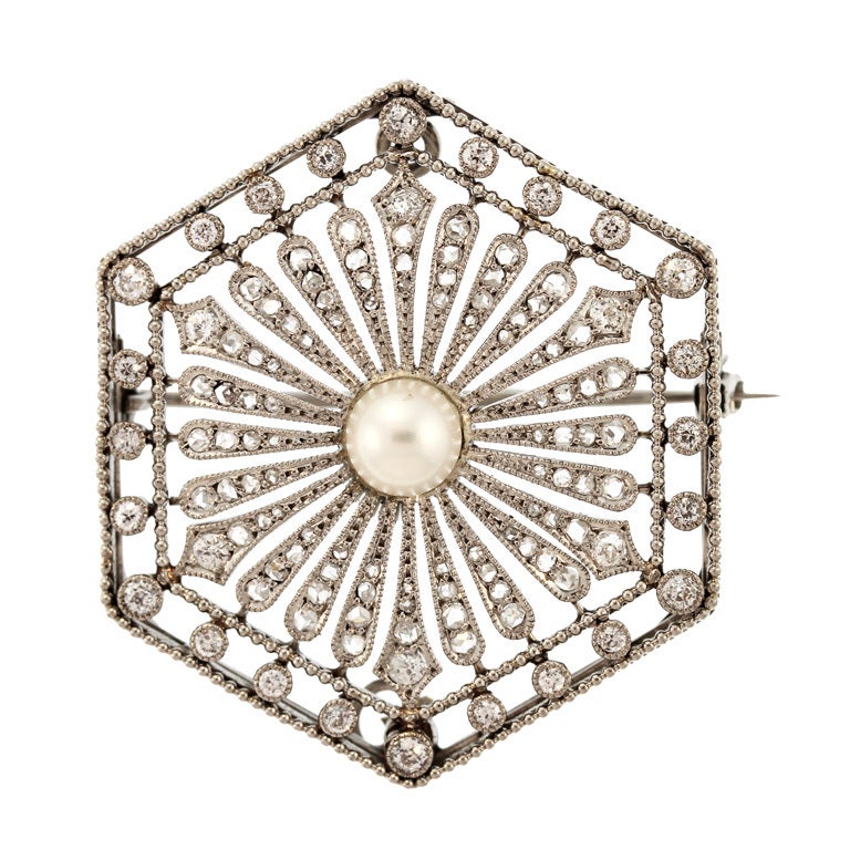 Edwardian Pearl and Diamond Pin