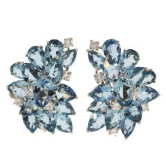 Pair of Aquamarine and Diamond Earrings