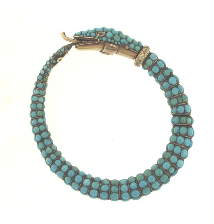 Victorian Turquoise and Diamond Snake Bracelet, Late 19th Century