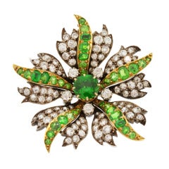 Demantoid Garnet and Diamond Flower Brooch, Late 19th Century