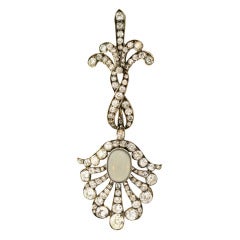 Antique Silver-Topped Gold, Moonstone and Diamond Pendant
