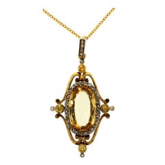 Early Citrine and Diamond Pendant-Necklace