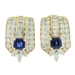 Pair of Sapphire and Diamond Earclips