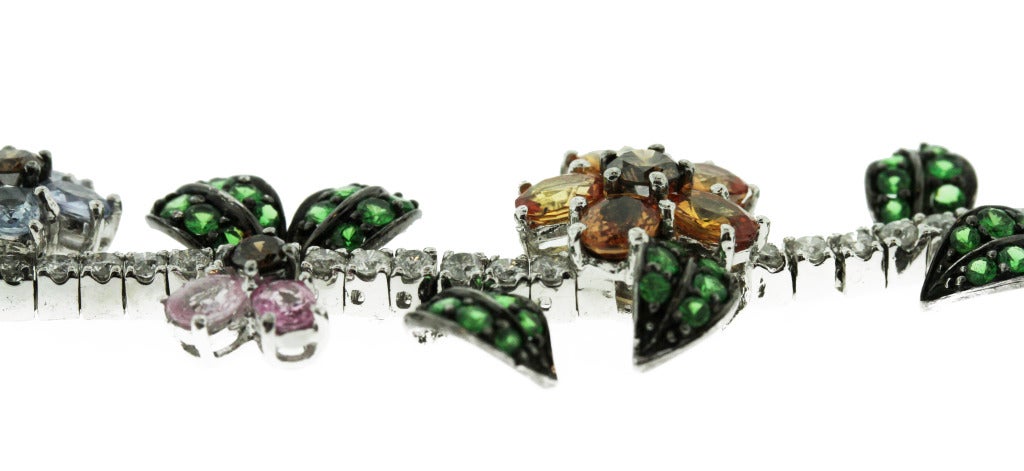 Multi-Colored Sapphire, Diamond and Colored Stone Floral Bracelet In Good Condition In Atlanta, GA