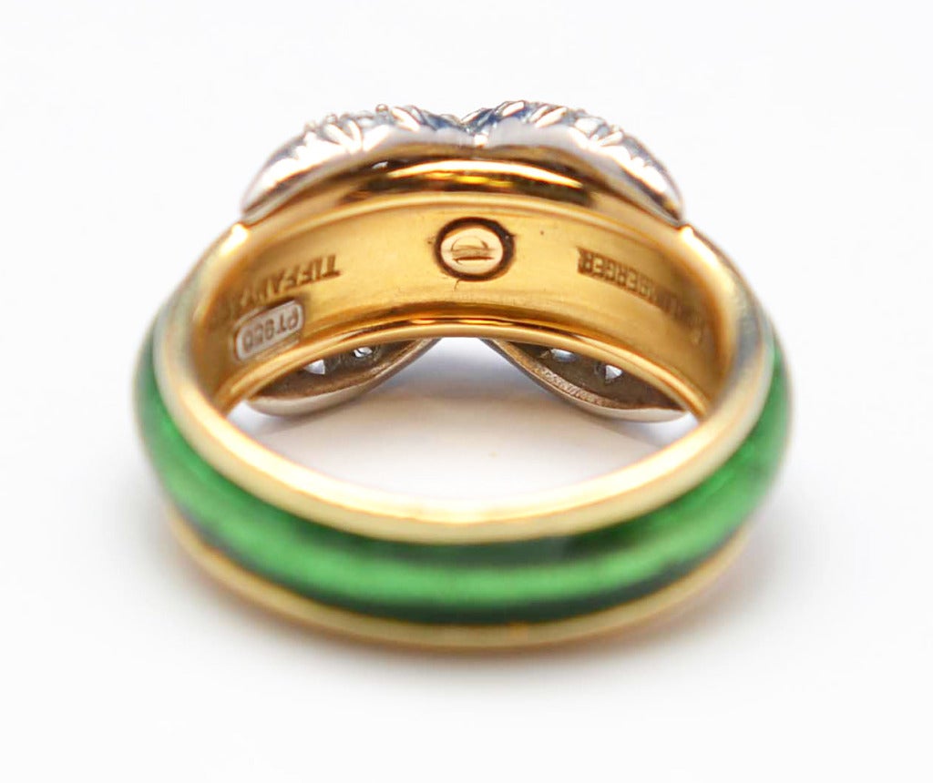 Schlumberger Enamel Diamond Gold Pave X Ring In Good Condition In Atlanta, GA