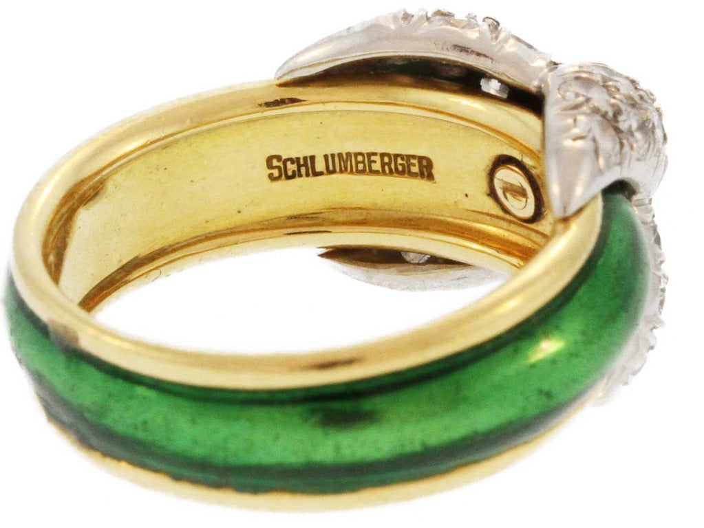 Schlumberger Enamel Diamond Gold Pave X Ring 3