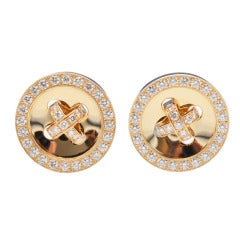 French Van Cleef & Arpels Diamond Gold Button Earclips