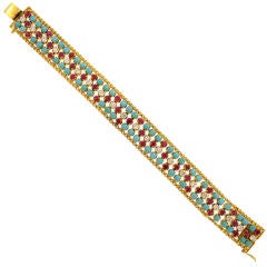 Vintage Ruby, Turquoise, and Diamond Bracelet