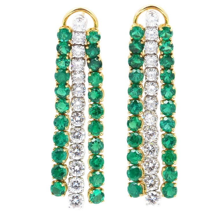 Emerald Diamond Gold Fringe Earclips