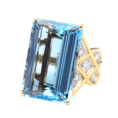 Vintage Cartier London Impressive Aquamarine Diamond Gold Ring