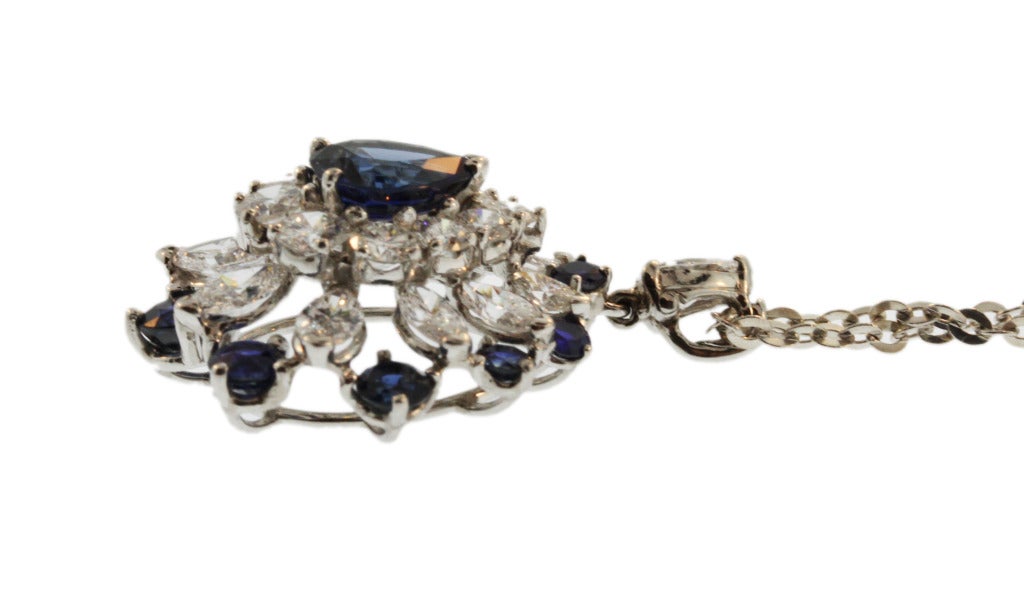 Oscar Heyman Sapphire Diamond Pendant Necklace In Good Condition In Atlanta, GA