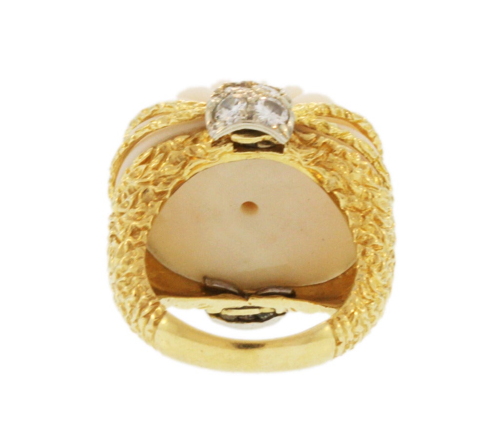 Women's Coral, Diamond and Gold Cocktail Ring