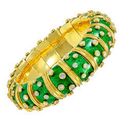 Schlumberger Paillonne Enamel Diamond Gold Bangle Bracelet