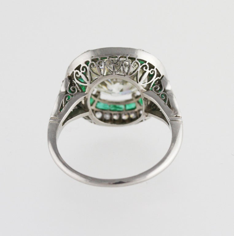 Women's Art Deco Diamond and Emerald Ring
