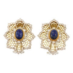 Buccellati Sapphire and Diamond Earclips