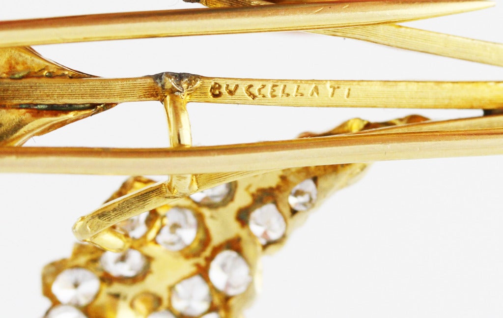 Women's 1970s Buccellati Diamond and Gold Leaf Brooch