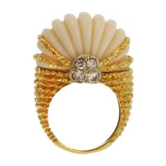 Coral, Diamond and Gold Cocktail Ring