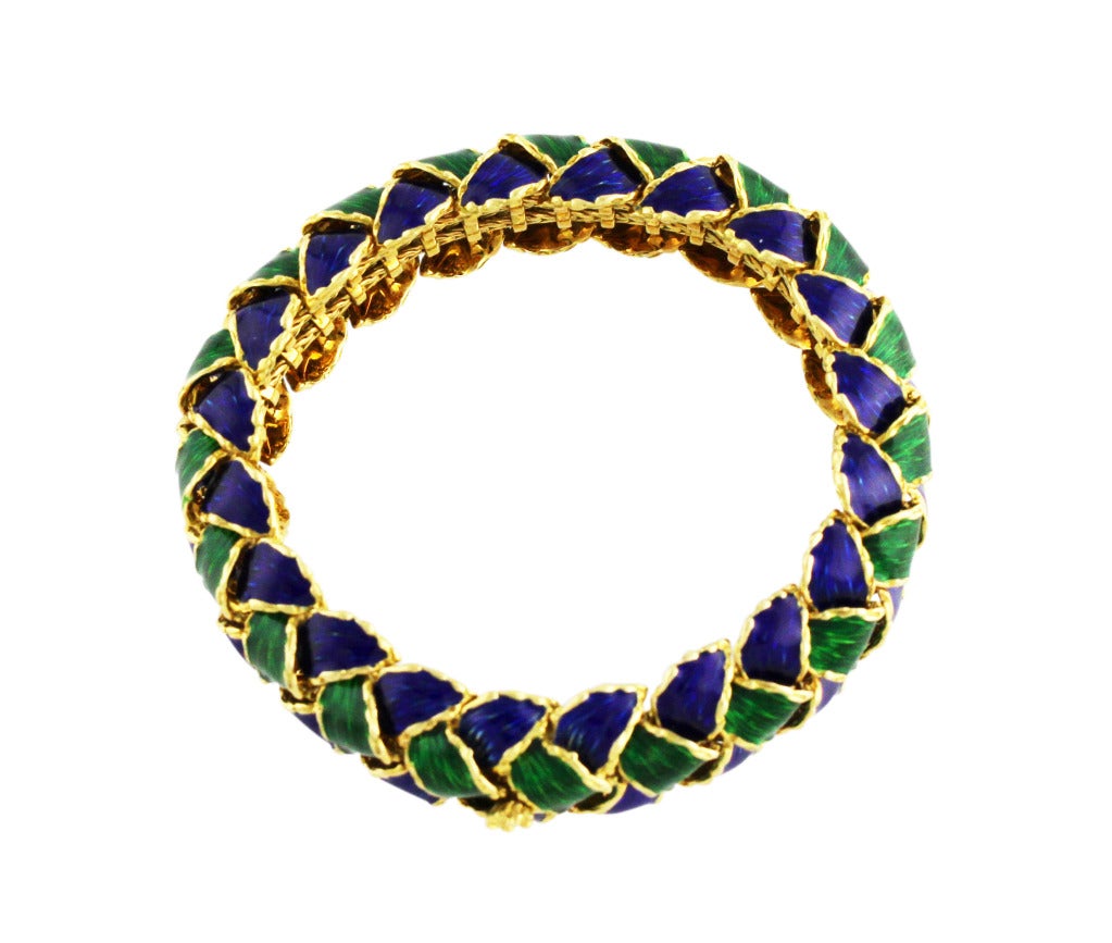 Tiffany Schlumberger 1960s Peacock Enamel and Gold Bracelet 1