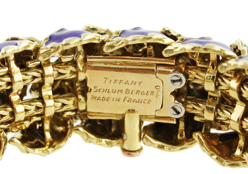 Tiffany Schlumberger 1960s Peacock Enamel and Gold Bracelet 3