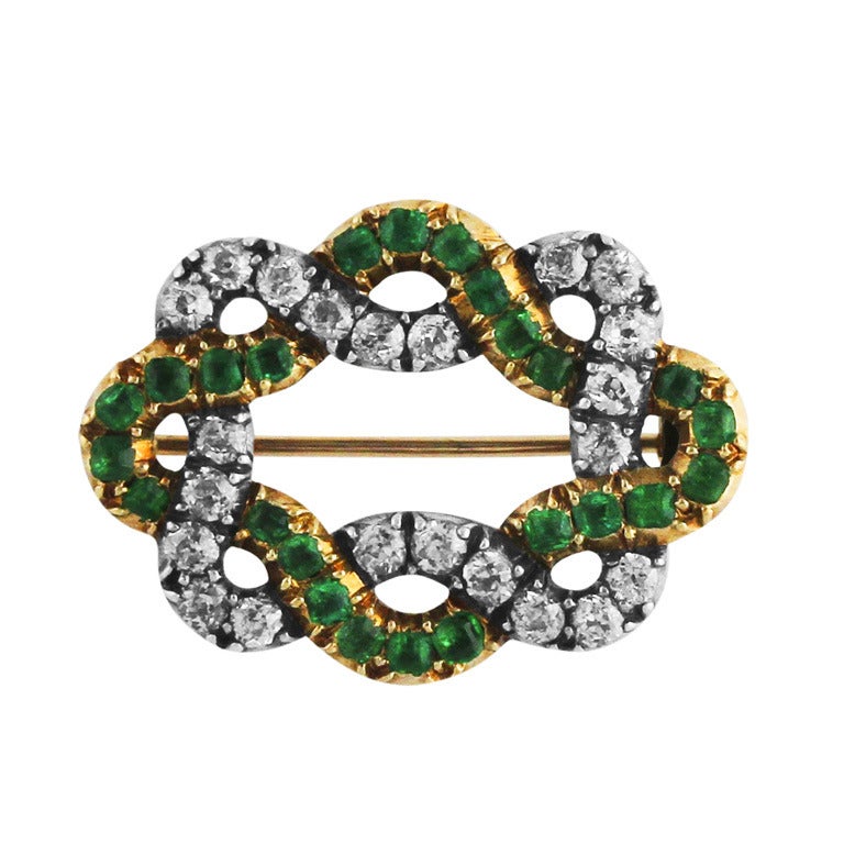 Early 19th Century Emerald Diamond Brooch