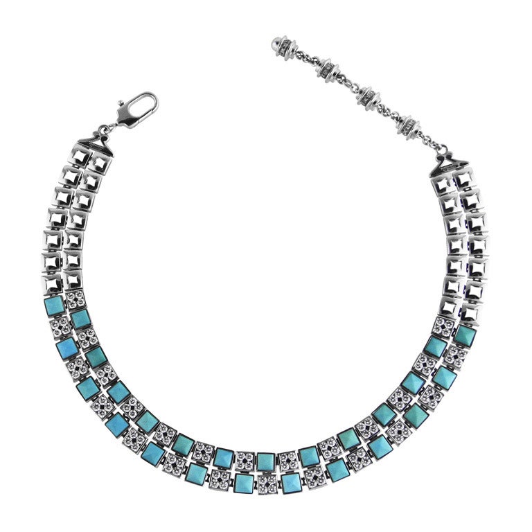 Picchiotti Turquoise, Diamond and White Gold Necklace For Sale
