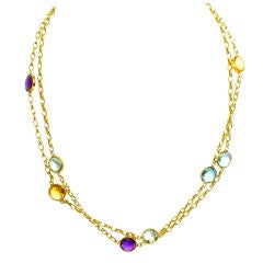 Multi Stone Long Gold Chain