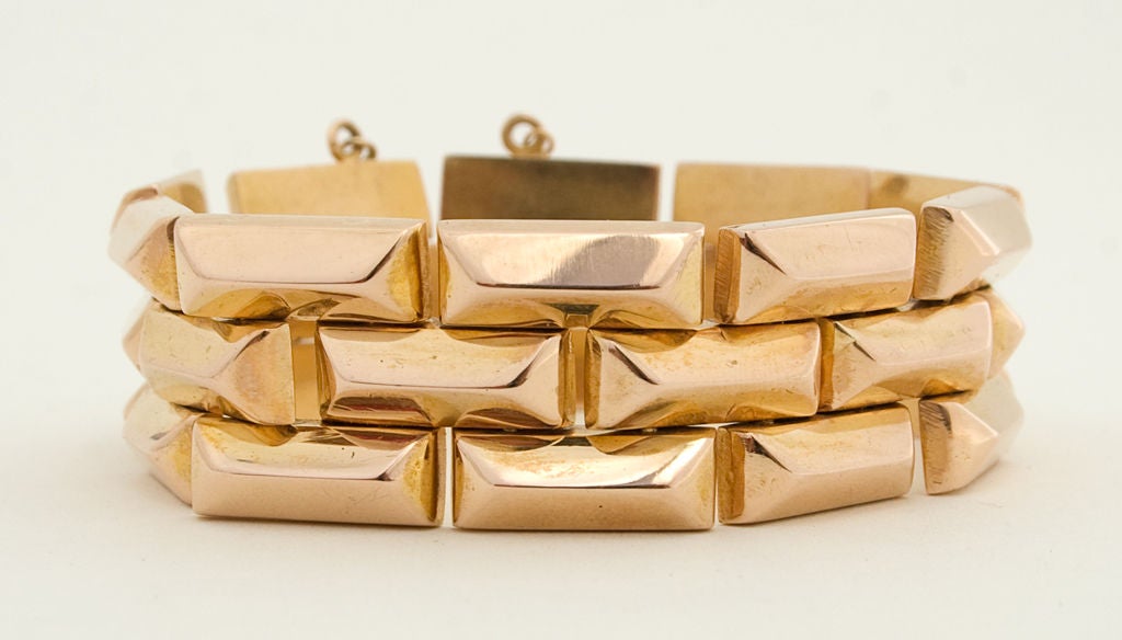 Rose gold eighteen karat gold Retro bracelet with French hallmarks. Measures 3/4