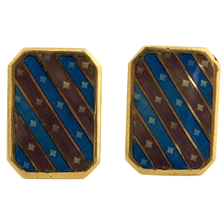 Gold and enamel Cufflinks For Sale