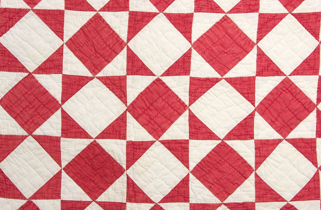 19th Century Red and White Diamonds Crib Quilt