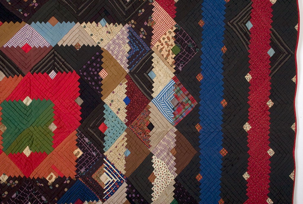 Barnraising Log Cabin Quilt on Square In Excellent Condition In Darnestown, MD