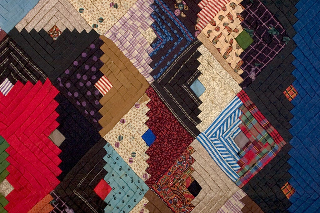 19th Century Barnraising Log Cabin Quilt on Square For Sale