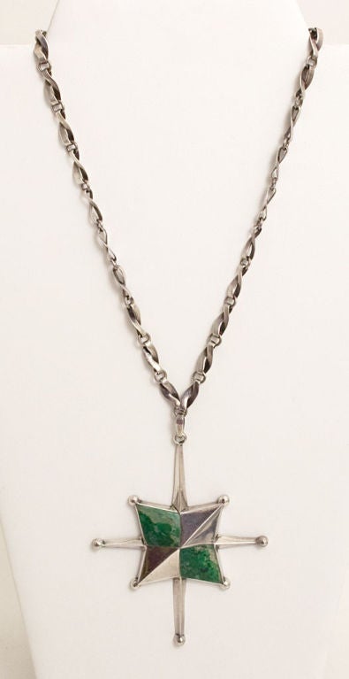 Alaska Star Pendant Necklace by silver master, William Spratling. Made circa 1950 during the time Spratling worked for El Conquistador. Measures 3 1/4