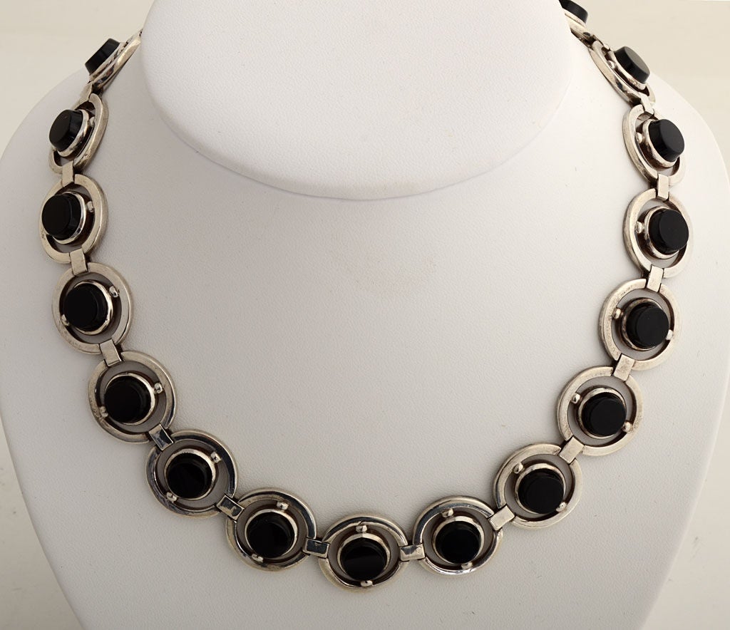 ANTONIO PINEDA Silver and Onyx Necklace and Earrings