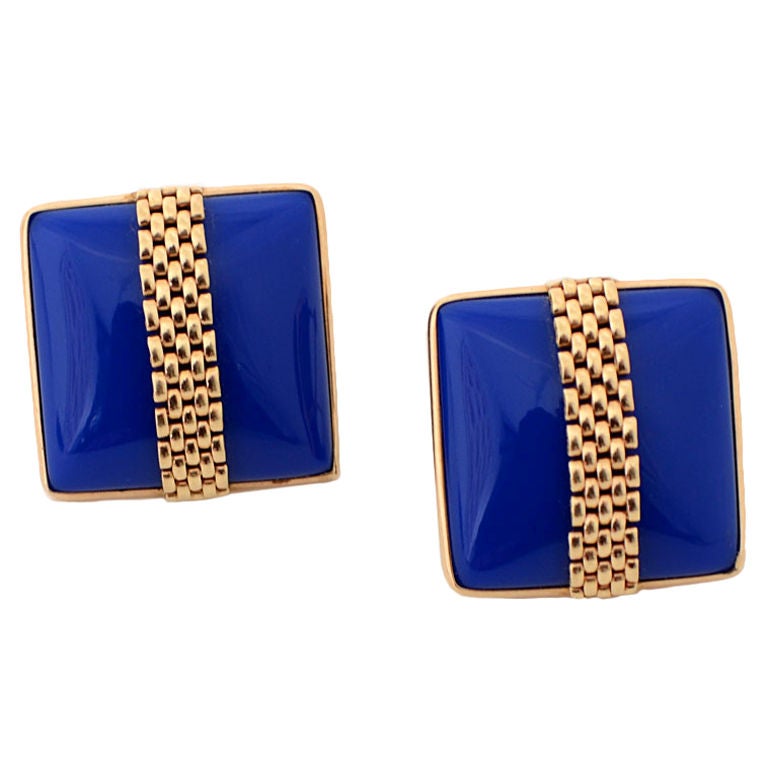 Gold Earrings wirh Blue Glass